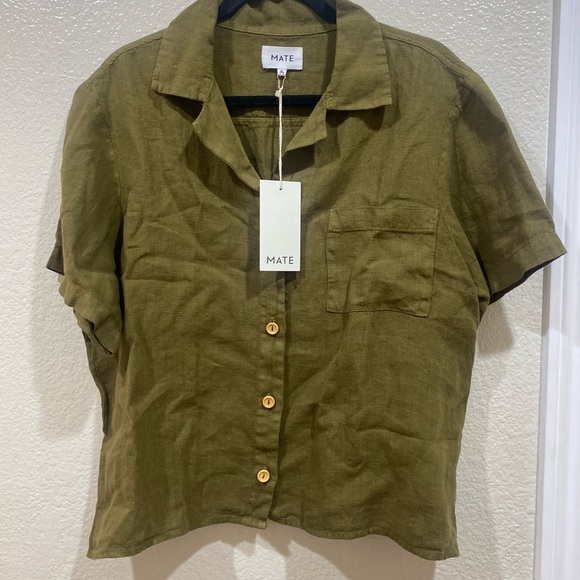 MATE The Label NWT Linen Boxy Button Up in Moss Size XL - Picture 9 of 11